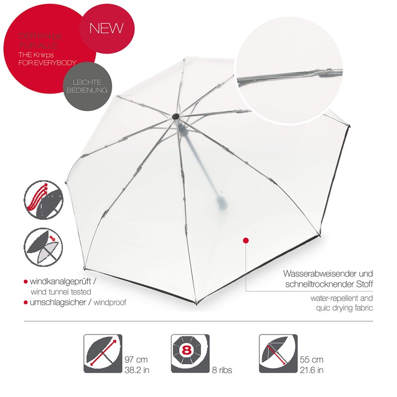 Knirps A.200 Medium Duomatic Pocket Umbrella, Compact and Storm-Proof, Wind