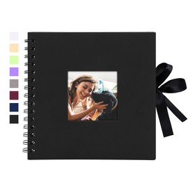 Vienrose Photo Album Spiral Album for DIY and Gluing DIY Silk Ribbon Photo Book 40 Pages for Photos Baby Valentine's Day Birthday Anniversary Gift Black