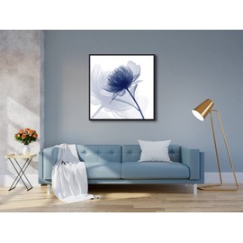 Wieco Art Framed Wall Art Blue Flickering Flower Abstract Canvas Art Large Floral Pictures Prints on Canvas Modern Artwork for Living Room Decoration Bedroom Home Decor