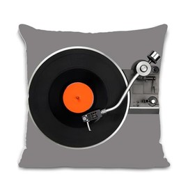 Cosymate Retro Vintage Vinyl Record Player Throw Pillow Cover - 18 x 18 Inch Music Theme Cushion Case for Sofa, Bed, Couch, Car, and Home Decor