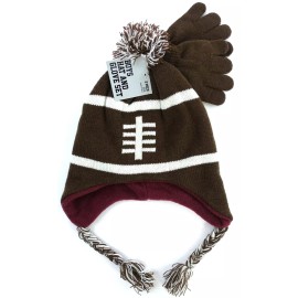 Unbranded Boys Hat and Gloves Set Fleece Lined fits ages 4 through 7 Brown Beanie Football