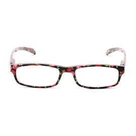 Readers.com Reading Glasses: The Buttercup Reader, Plastic Rectangle Style for Women - Black Floral, 2.50