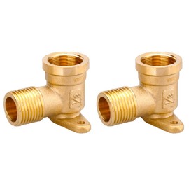 Brass Elbow Connectors, 2 Pcs 1/2" Female x 1/2" Male 90 Degree Threaded Drop Ear Elbow with Base Plate, Pipe Plumbing Fittings for Air Water Oil Pipe (Type B)