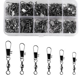 HexinYigjly 120 Pcs Sea Fishing Swivels and Clips, Rolling Safety Snap Swivels Fishing Tackles, High StrengthFishing Snap Swivelss, Quick Change Swivelss Hooks to Line Connectors(2# 4# 6# 8# 10# 12#)