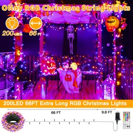 Ollny RGB Christmas Lights 200 LEDs 66 FT, 130 Modes Color Changing Connectable Christmas Tree Lights with Remote, Timer & Waterproof, Outdoor Christmas String Lights for Year-Round House Decorations