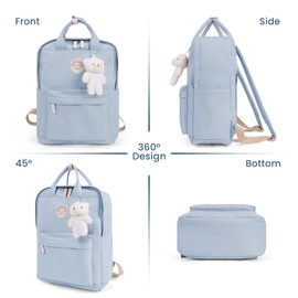 TIAASTAP Aesthetic Backpack School Bags for Girls Kawaii School Backpack with Cute Pendant Preppy School Bag for Kids Boys Teenage Primary Secondary Middle School (Blue)