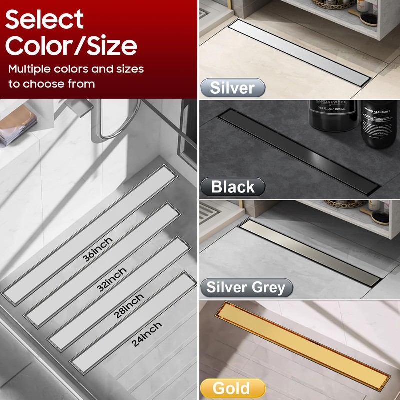 DLONE Linear Shower Drain | 28" AISI 304 Stainless Steel