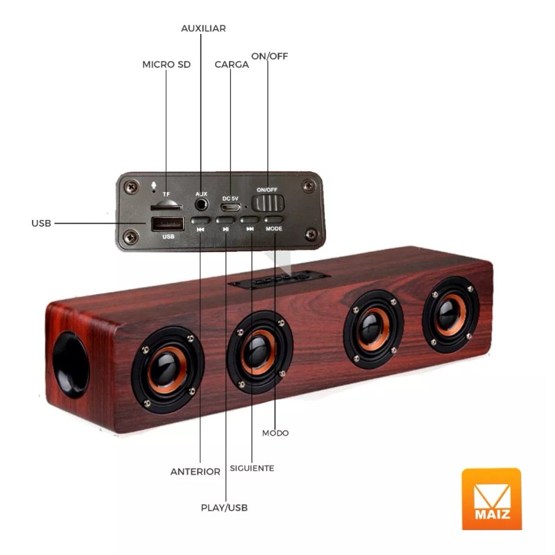 Maíz Bocina Bluetooth Barra Sonido Radio Recargable Usb Portatil