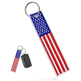 Gasedin 2 PCS American Flag Key Chain, Flag Key Chain Tag with Key Ring, Embroidered Keys Chain for Car & Motorcycle (1 PCS)