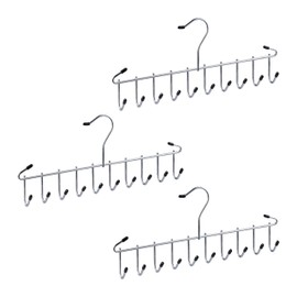 Relaxdays Belt Holder Set of 3 Metal Space Saving 12 Hooks Ties Scarves & Belts Tie Holder Silver