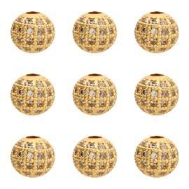 Craftdady 10Pcs 8mm Cubic Zirconia Round Loose Beads 18K Gold CZ Micro Pave Setting Disco Ball Spacer Beads Crystal Rhinestone Bracelet Connector Charm Beads for Necklace Earring Jewelry Craft