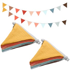 2PCS Pennant Banner Flags, Fabric Bunting Banner Nursery Garland Decor, Baby Shower Garland, Triangle Flags for Baby Boy Room, Playroom, Boho Birthday Party Decor, Each 7.75 ft (Yellow Red Blue)