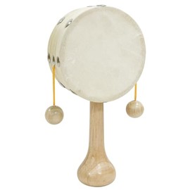 Bino world of toys Drum with Handle, Hand Drum Rattle, Hand-Held Bell, Music Toy from 3 Years, Creativity & Motor Skills, High-Quality Wood with Leather Cover, Beige