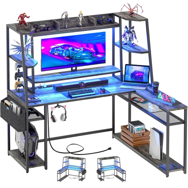 armocity L Shaped Gaming Desk with Hutch & Shelves, 47''