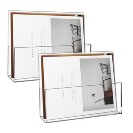 JUESHA 2 Pack Clear Acrylic File Holder Wall Mount Self Adhesive, Legal Size Hanging Paper Organizer, Wall Pocket File Holder Storage for Letter Folder Brochure Magazine Bookshelf Literature Display