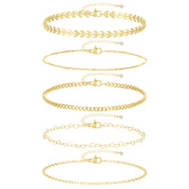 iF YOU Gold Ankle Bracelets for Women, 14k Gold Plated Waterproof Cuban Pearl Snake Chain Anklets Set, Gold Anklets for Women Beach Gift Adjustable Size (GOLD-2)