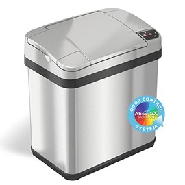 Touchless 2.5 Gallon Sensor Garbage Can with AbsorbX Odor Filter and Fragrance, Touchless Automatic Stainless Steel Trash Bin, Perfect for Bathroom and Office