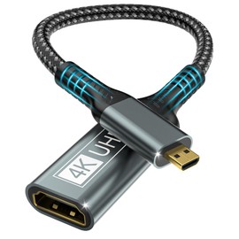 BRV Explorer Micro HDMI to HDMI Adapter, 4K @ 60Hz Micro HDMI Male to 2.0 Female, 3D 1080P Dolby Type D to A Adapter Cable Compatible with Raspberry Pi 5/4, Hero, Camera, Yoga, Odroid etc