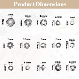 ZHIYUXI 750PCS 15Styles Antique Silver Rondelle Spacer Beads for Jewelry Making Sliver Metal Beads for Bracelet Necklace Earring