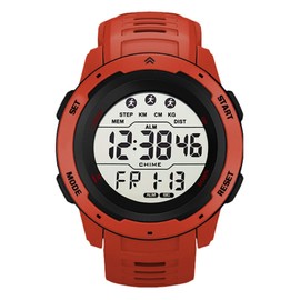 SPYMINNPOO Digital Sports Watch, Multifunctional Waterproof Luminous Timing Mens Sport Running Watch for Outdoor (Red)