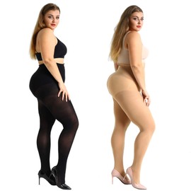 MANZI 2 Pairs 70 Denier Women's Plus Size Tights Stretch Opaque Control Top Tights XXX-Large