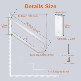 20 inch Stainless Steel Handrail for 1-3 Steps- 1.25" Tube, ZUEXT U Shaped Oil Rubbed White Safety Grab Bar for Stairs, Wall Mounted Hand Railing for Outdoor Garage Entry Interior Exterior Stairway