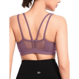 Yvette Women's Lightweight Yoga Sports Bra Cloud Series with Breathable Mesh Panels, U-Neck & Removable Padding Purple