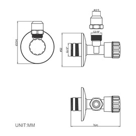 Ibergrif Angle Valve 1/2 Inch Wall Connection, 3/8 Inch Hose Connection, Self-Sealing, Chrome, 2 Pieces/Box