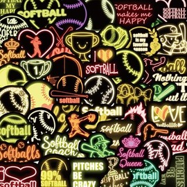 50PCS Neon Softball Stickers, Softball Stickers for Water Bottle, Softball Decor Supplies for Laptop Scrapbook, Softball Gifts