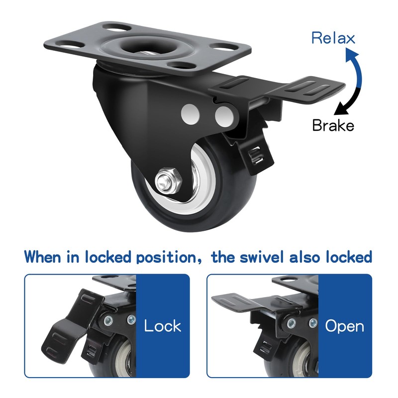 MaxxHaul 50685 2" Heavy Duty Locking Swivel Casters with Brakes,