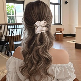 Flomiara Haargummis für Damen, Satin-Haargummis, weich, einfarbig, elastisch, dicke Bänder, großer Haargummi, Pferdeschwanz-Halter mit elastischen Haarbändern für dickes, dünnes, lockiges Haar, Rosa