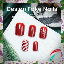 EYZOTSF Press on Nails Christmas Square Shaped Acrylic Full Cover Short Length Square Winter False Nails with Designs Artificial Xmas Holiday Fake Nails Glue ons Fingernails for Women Girls(XA10307)