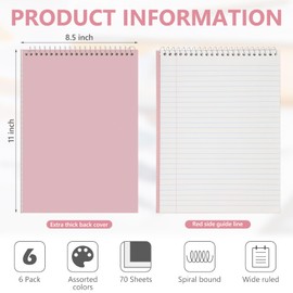 Resurhang 6 Pack 8.5 x 11'' Top Bound Office Steno Book Wide Ruled Double Sided Spiral Notebooks Reliable White Paper 70 Sheets/Pad Pastel Colors Covers for Writing School Notes (Bohemian Color)