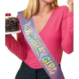 Shimmer Anna Shine Birthday Sash for Women, Light Purple/Retro Iridescent Print, One Size