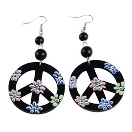 Hippie Colorful Love Peace Sign Drop Dangle Earrings 60s 70s for Women Christmas Party Favors Costume Accessories-A flower