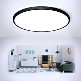 24W Black LED Flush Mount Ceiling Light Fixture, 3000K Warm White, 2000LM, Flat Modern Round Lighting Fixture, 240W Equivalent White Ceiling Lamp for Kitchens, Stairwells, Bedrooms.etc. 10.6"
