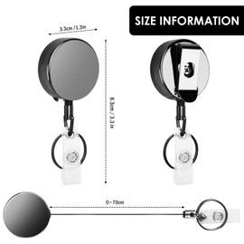 Pack of 2 Key Chains Extendable ID Card Holder Retractable Metal Key Ring with Stainless Steel Spring Coil 70 cm Nylon Rope Belt Clip and Key Ring
