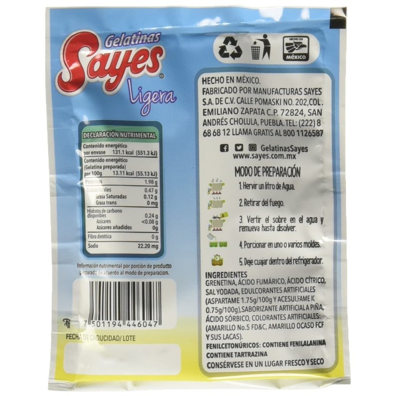 SAYES Polvo para preparar gelatina con agua Surtido Ligera, 24