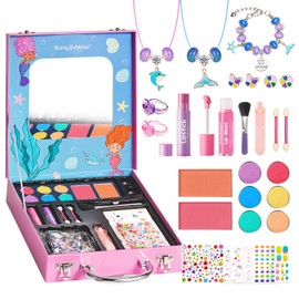 Kids Makeup Sets for Girls - Washable Real Cosmetics Set with Jewelry-Making for Children, Ocean Princess Dress-Up Makeup Bracelet Kits, Ideal Christmas Birthday Gift for 4-12 Year Olds (Blue)