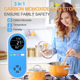 Carbon Monoxide Detectors Plug in Wall,Vzmcov Carbon Monoxide Detector with Humidity and Temperature Display,3 in 1 CO Alarm Monitor with Color LCD Display for Home(2 Pack)