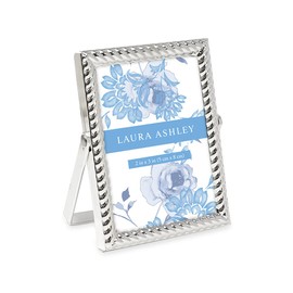 Laura Ashley 2x3 Silver Rope Metal Picture Frame (Vertical) with Pull-Out Easel Stand, Made for Tabletop, Counterspace, Shelf and Desk (2x3, Silver)
