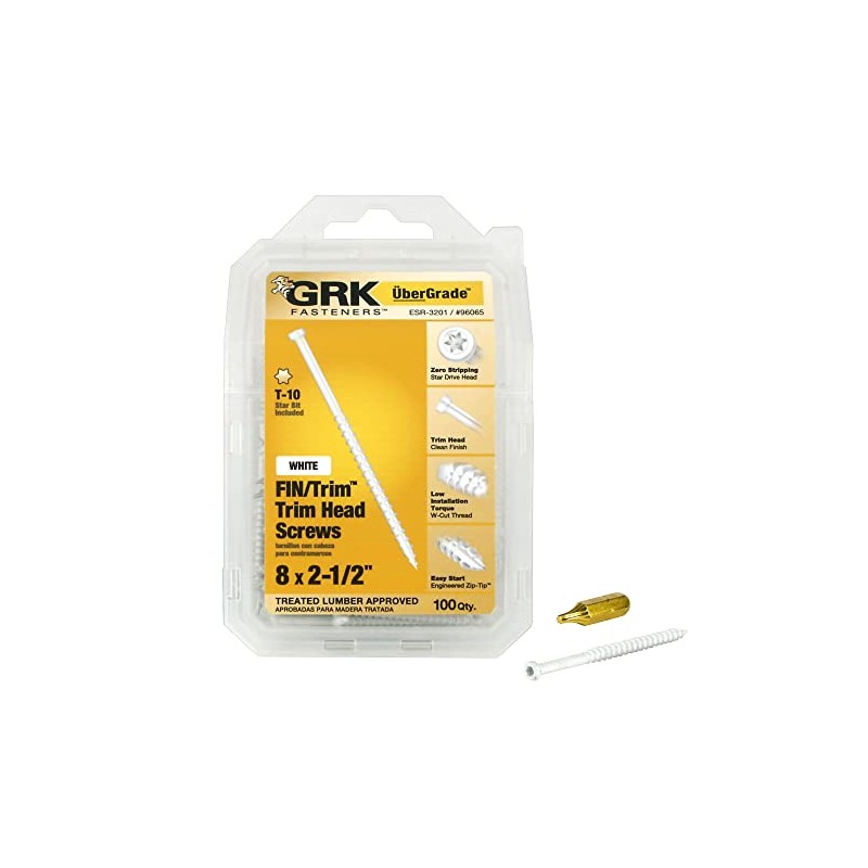 GRK Fasteners 96065 White FIN/Trim #8 x 2-1/2" Screws 100CT