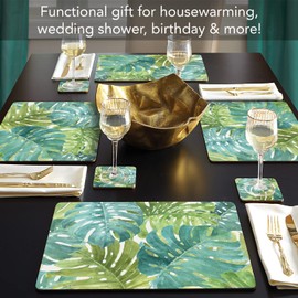 Cala Home Tropical Green Decorative Hardboard Cork Back Tabletop Placemats 4 Pack Manufactured in The USA Heat Tolerant and Easily Wipes Clean