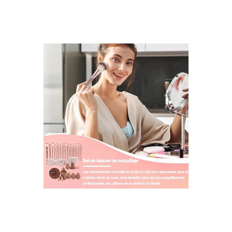Lumbor37 Brochas de Maquillaje Profesional de Viaje, 40 Piezes Brochas