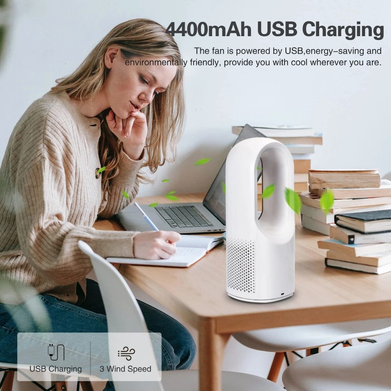 SISMEL Desk Fan, Small Quiet Bladeless Fan 11.8 Inch USB