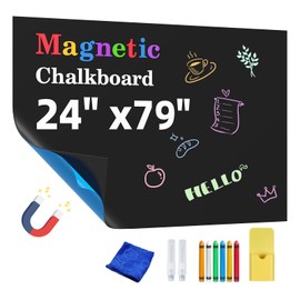 Magnetic Chalkboard Contact Paper,24"x79" Blackboard Wallpaper Peel and Stick,Magnetic Black Board Wall Decal for Home Playroom Classroom (Black)