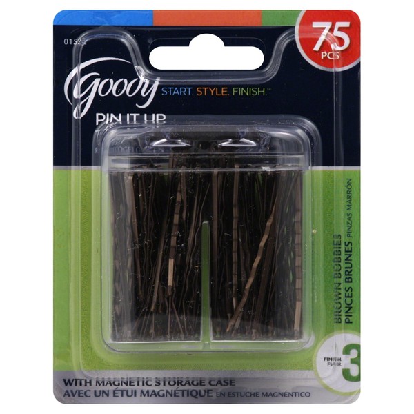 Goody Bobby Pin Box with Magnetic Top, Brown, 75 Count