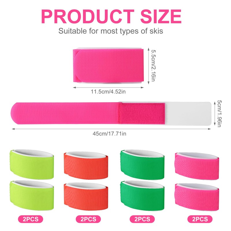 8pcs Ski Straps Fasteners, Adjustable Ski Wrap Straps Ski Bands