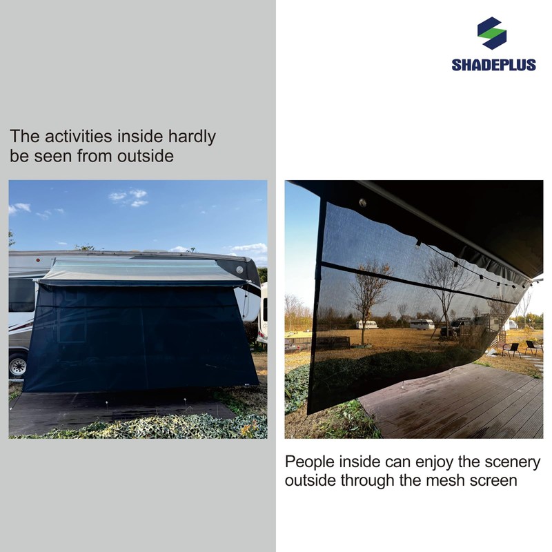 SHADEPLUS RV Awning Side Shade 9'X7',Black Mesh RV Awning Shade