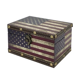 DreamsEden Small Storage American Flag Box - Vintage Tin Treasure Box Decorative Jewelry Keepsake Boxes for Kids Girls Boys Gifts Home Decorations (Wood, 7.3L x 4.8W x 4.1H Inches)